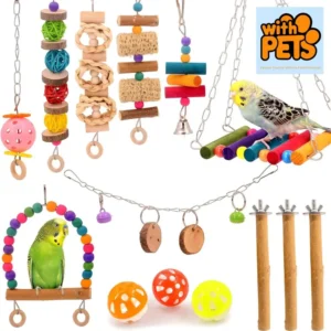 Bird Perch Parakeet Toys 10 Pack Natural Wood Toys for Small Birds